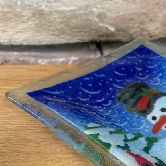 Fused Glass Peggy Karr Snowman Plate Art Platter Dish Winter Christmas Serving - Picture 8 of 9